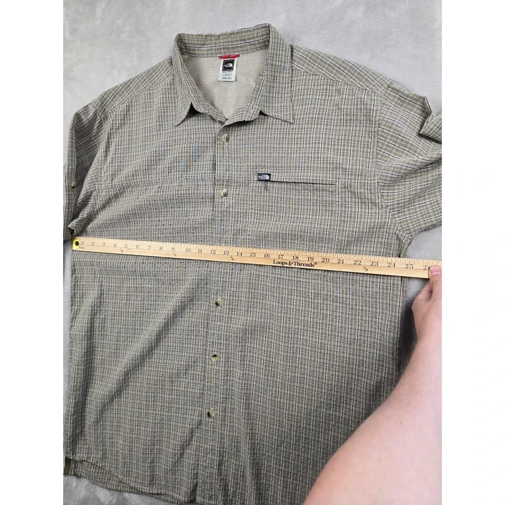 The North Face Button Up Shirt Mens XL Green Plaid‎ Long Sleeve Modal Roll Up